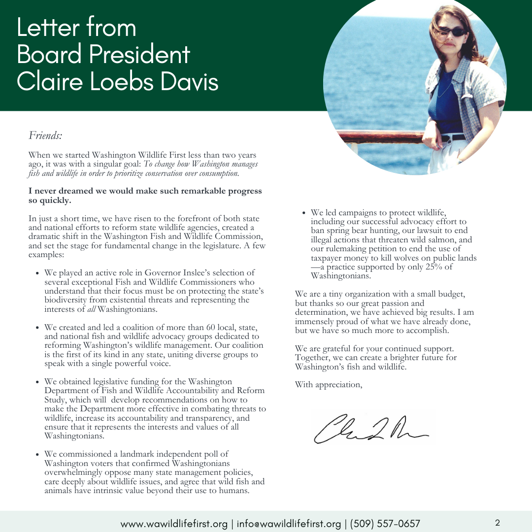 Letter from Board President Claire Loebs Davis